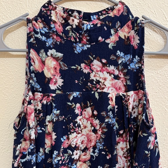 Floral Sleeveless Women's Dress - Navy and Pink High Neck - Picture 7 of 7